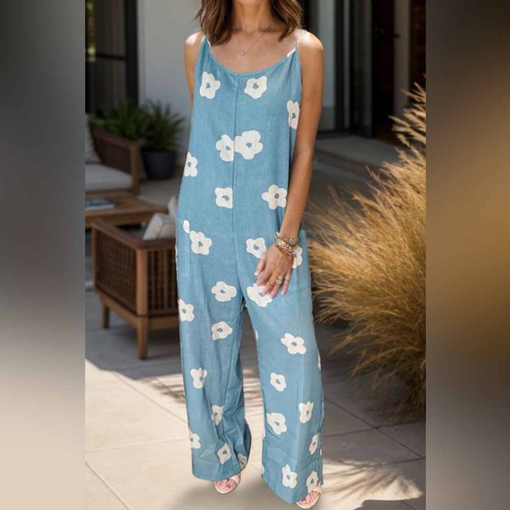 Flower Spaghetti Strap Wide Leg Jumpsuit 10010090296